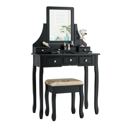 5 Drawers Removable Box Makeup Dressing Vanity Set-Black Costway