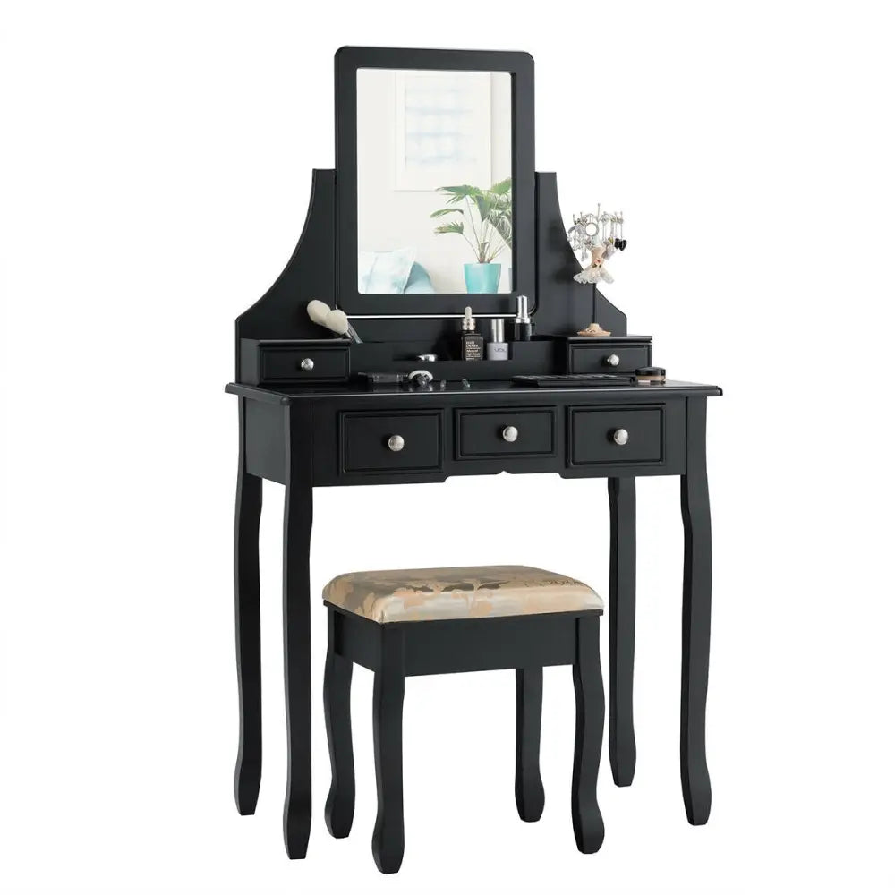 5 Drawers Removable Box Makeup Dressing Vanity Set-Black Costway
