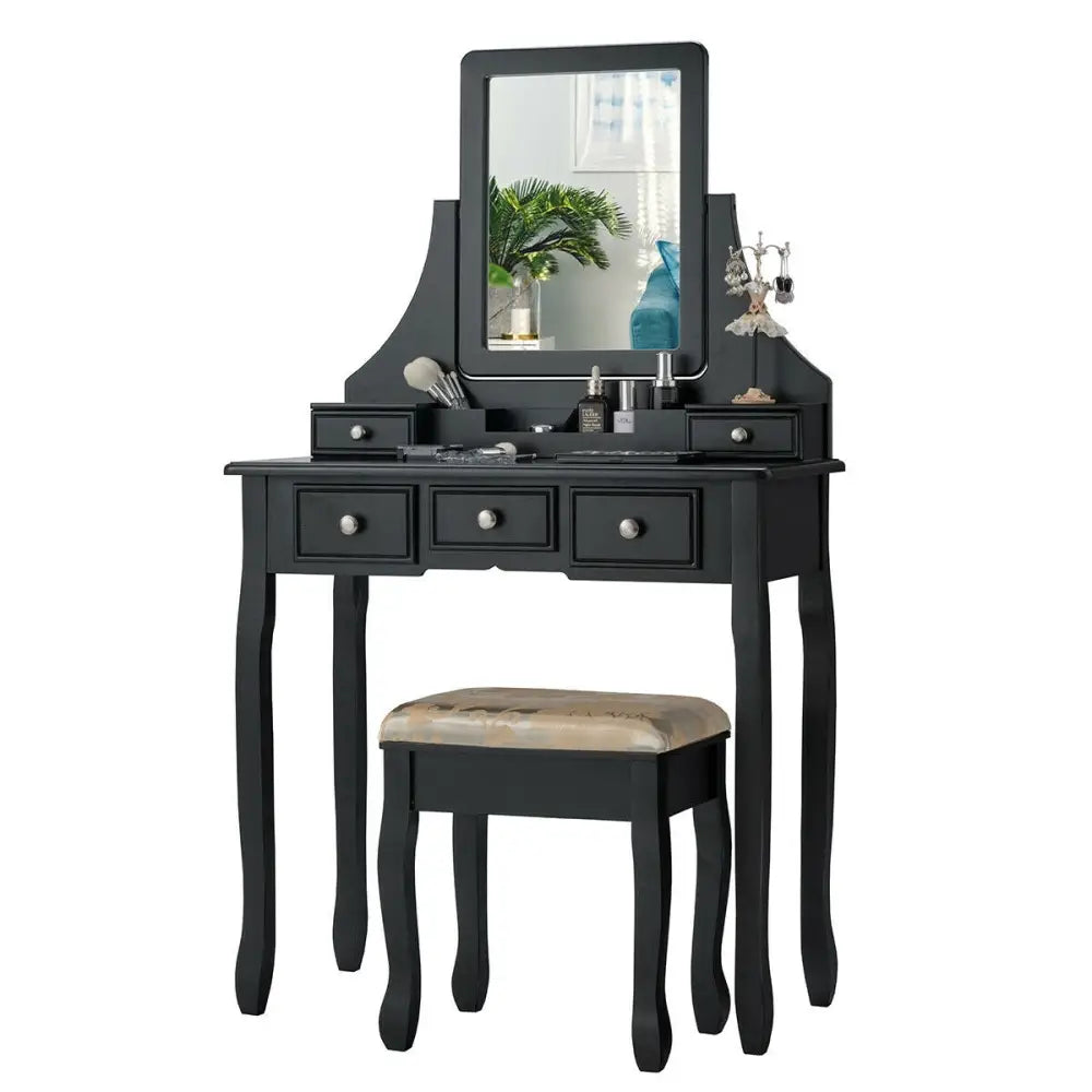 5 Drawers Removable Box Makeup Dressing Vanity Set-Black Costway