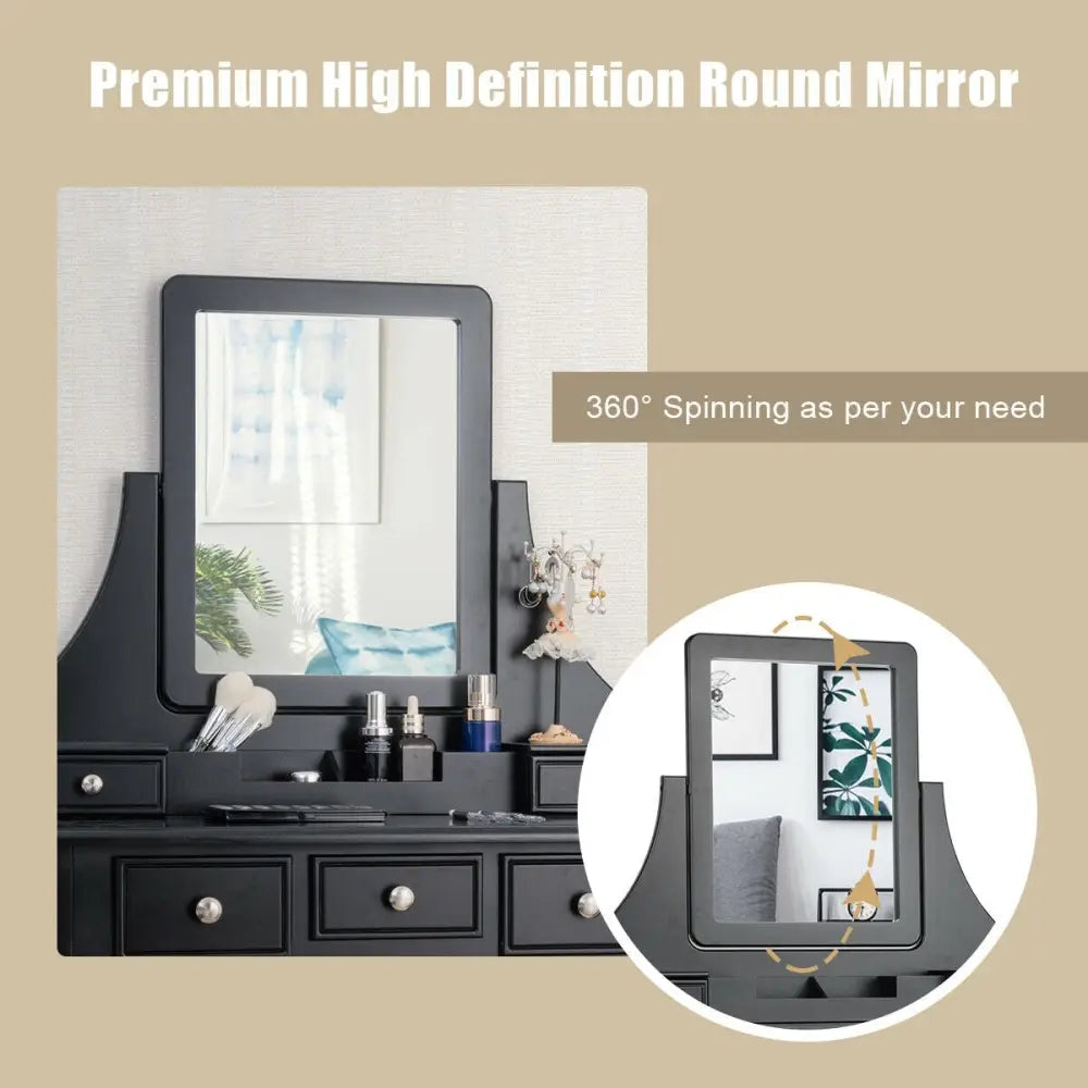 5 Drawers Removable Box Makeup Dressing Vanity Set-Black Costway