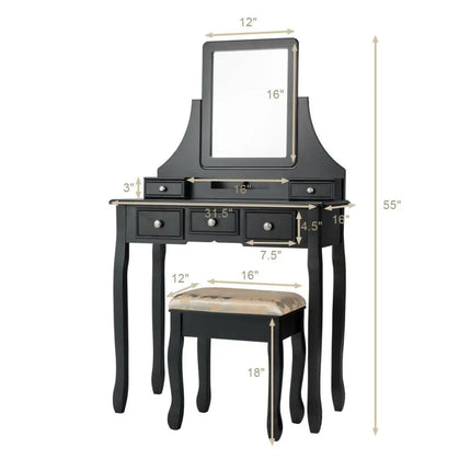 5 Drawers Removable Box Makeup Dressing Vanity Set-Black Costway