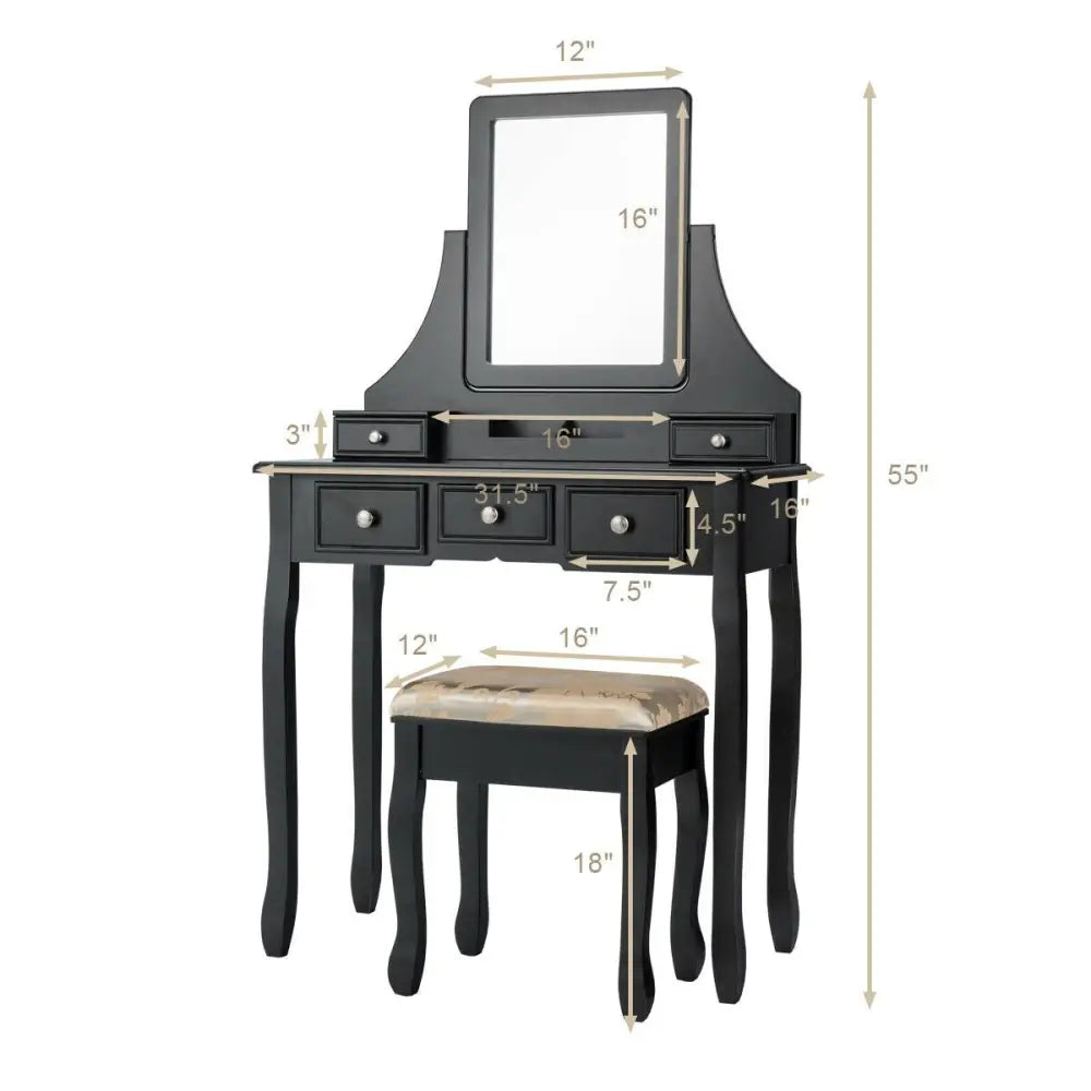 5 Drawers Removable Box Makeup Dressing Vanity Set-Black Costway