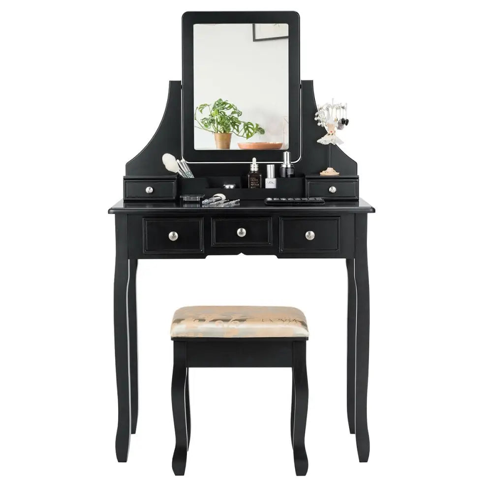 5 Drawers Removable Box Makeup Dressing Vanity Set-Black Costway