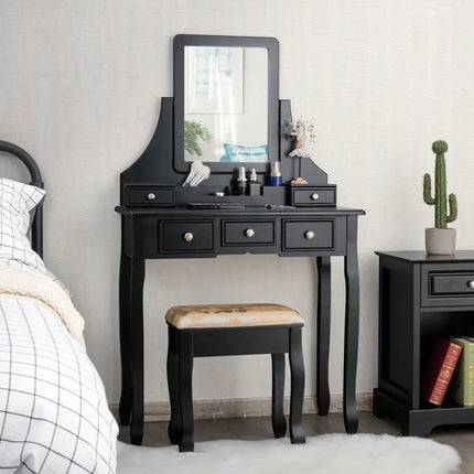 5 Drawers Removable Box Makeup Dressing Vanity Set-Black Costway