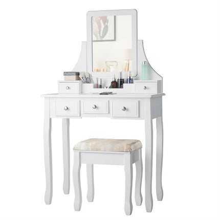 5 Drawers Removable Box Makeup Dressing Vanity Set-White Costway