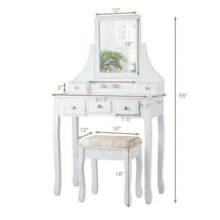 5 Drawers Removable Box Makeup Dressing Vanity Set-White Costway