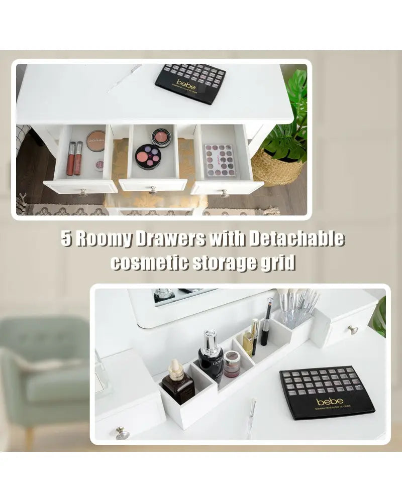 5 Drawers Removable Box Makeup Dressing Vanity Set-White - White - Makeup Vanities