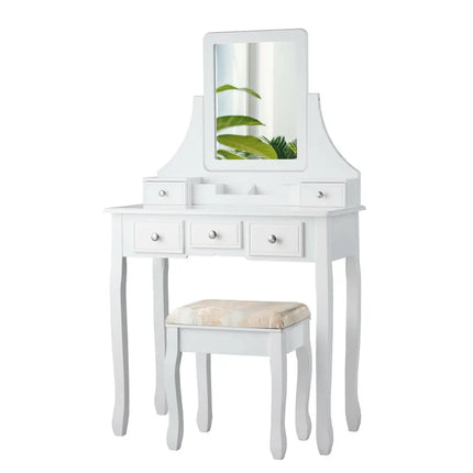 5 Drawers Removable Box Makeup Dressing Vanity Set-White Costway