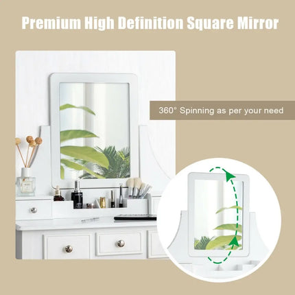 5 Drawers Removable Box Makeup Dressing Vanity Set-White Costway