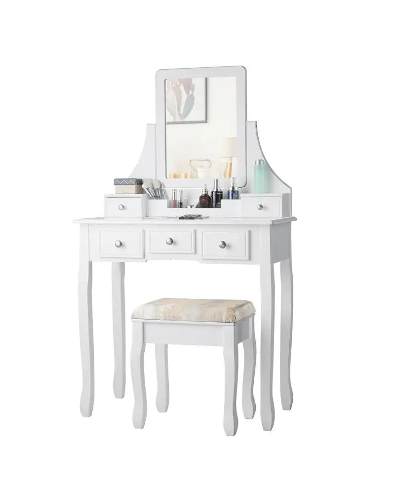 5 Drawers Removable Box Makeup Dressing Vanity Set-White - White - Makeup Vanities