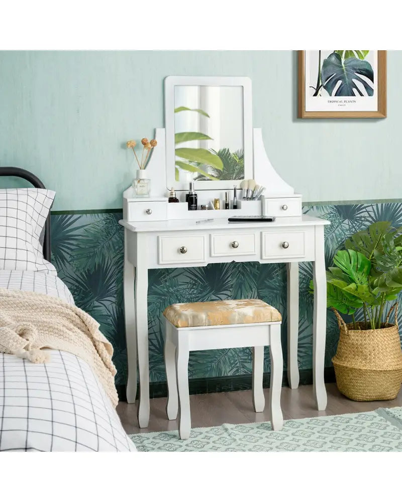 5 Drawers Removable Box Makeup Dressing Vanity Set-White - White - Makeup Vanities