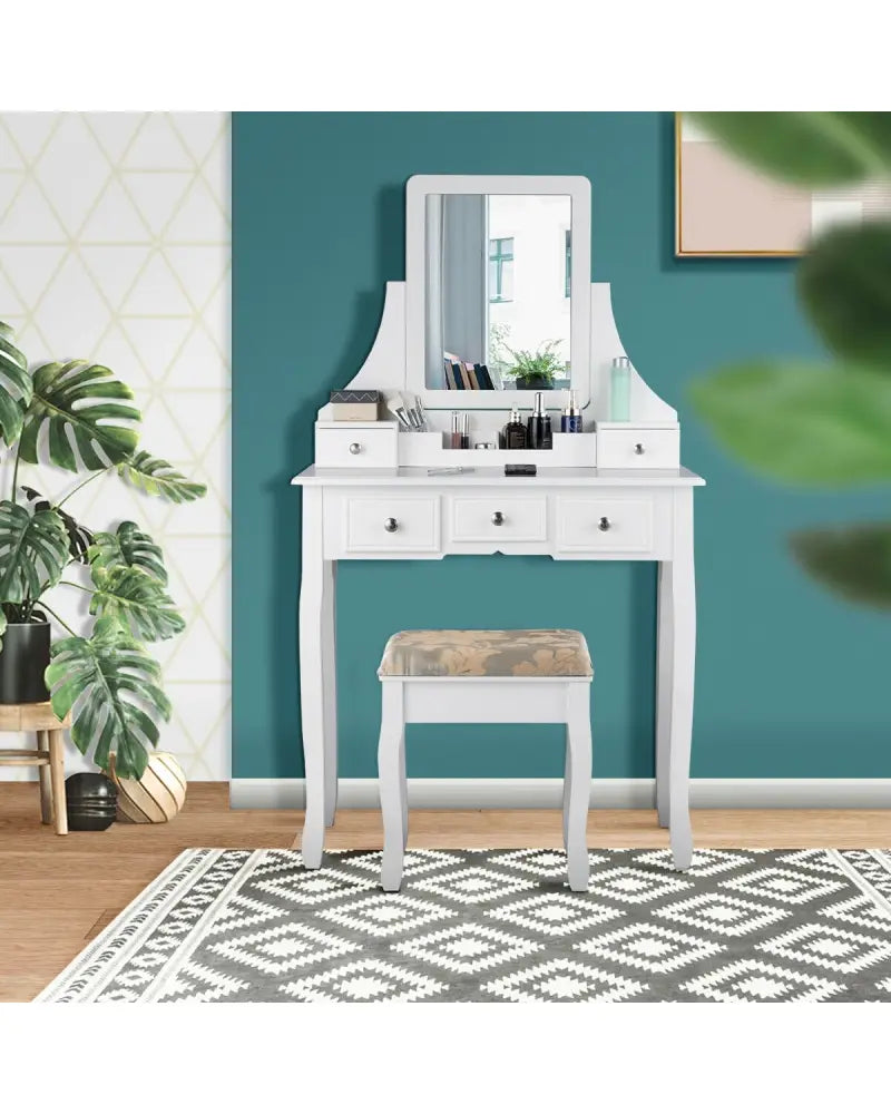 5 Drawers Removable Box Makeup Dressing Vanity Set-White - White - Makeup Vanities