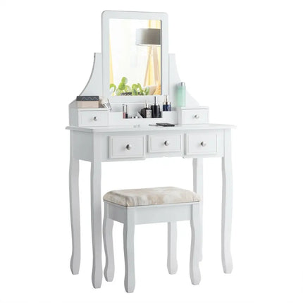 5 Drawers Removable Box Makeup Dressing Vanity Set-White Costway