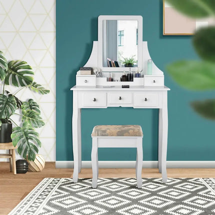 5 Drawers Removable Box Makeup Dressing Vanity Set-White Costway