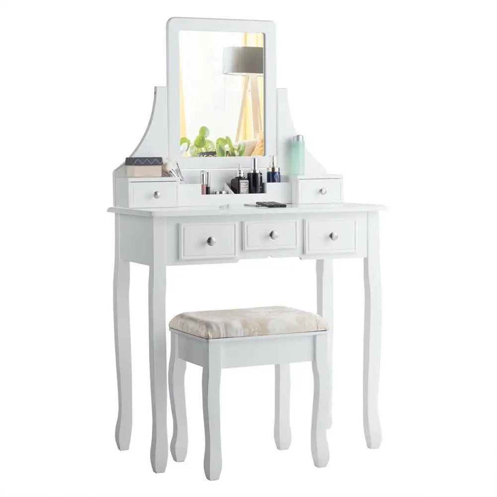 5 Drawers Removable Box Makeup Dressing Vanity Set-White - White - Makeup Vanities