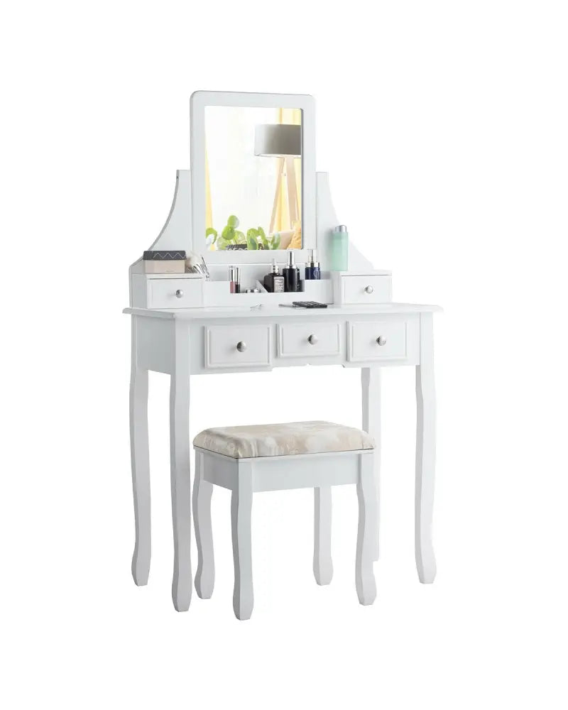 5 Drawers Removable Box Makeup Dressing Vanity Set-White - White - Makeup Vanities
