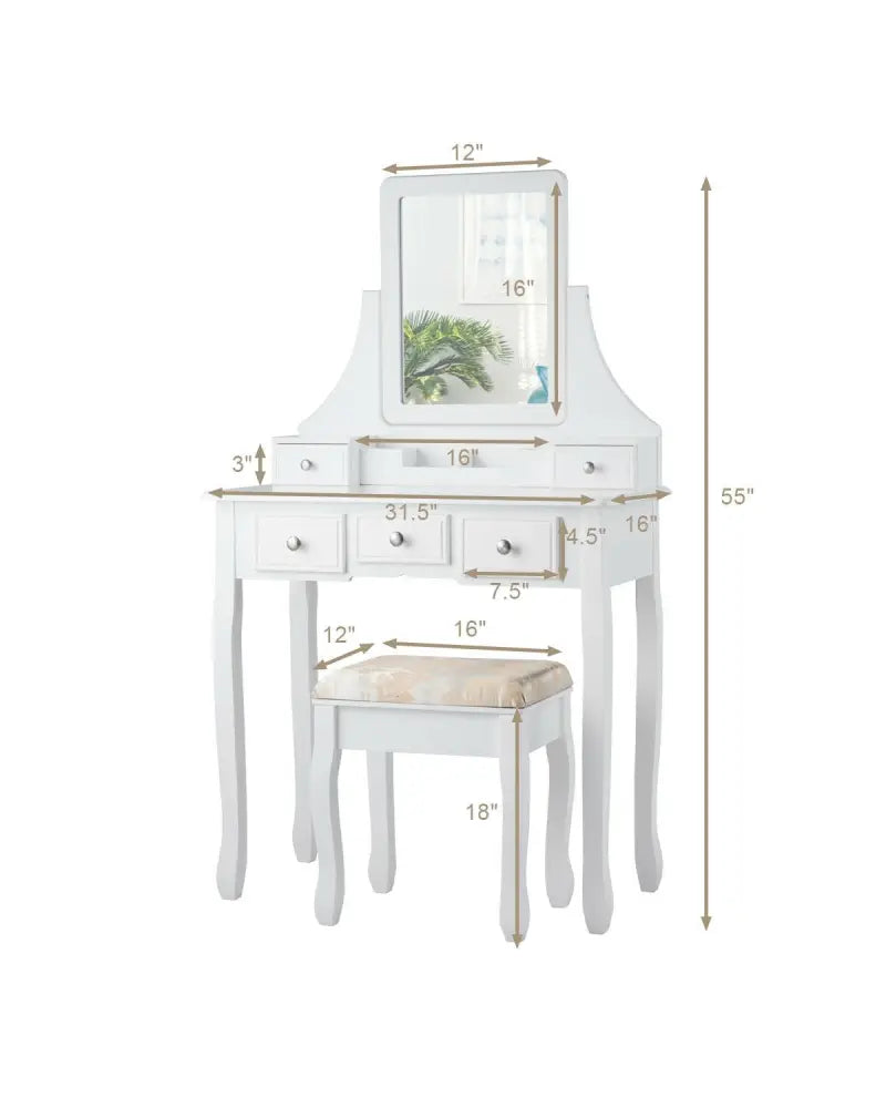 5 Drawers Removable Box Makeup Dressing Vanity Set-White - White - Makeup Vanities