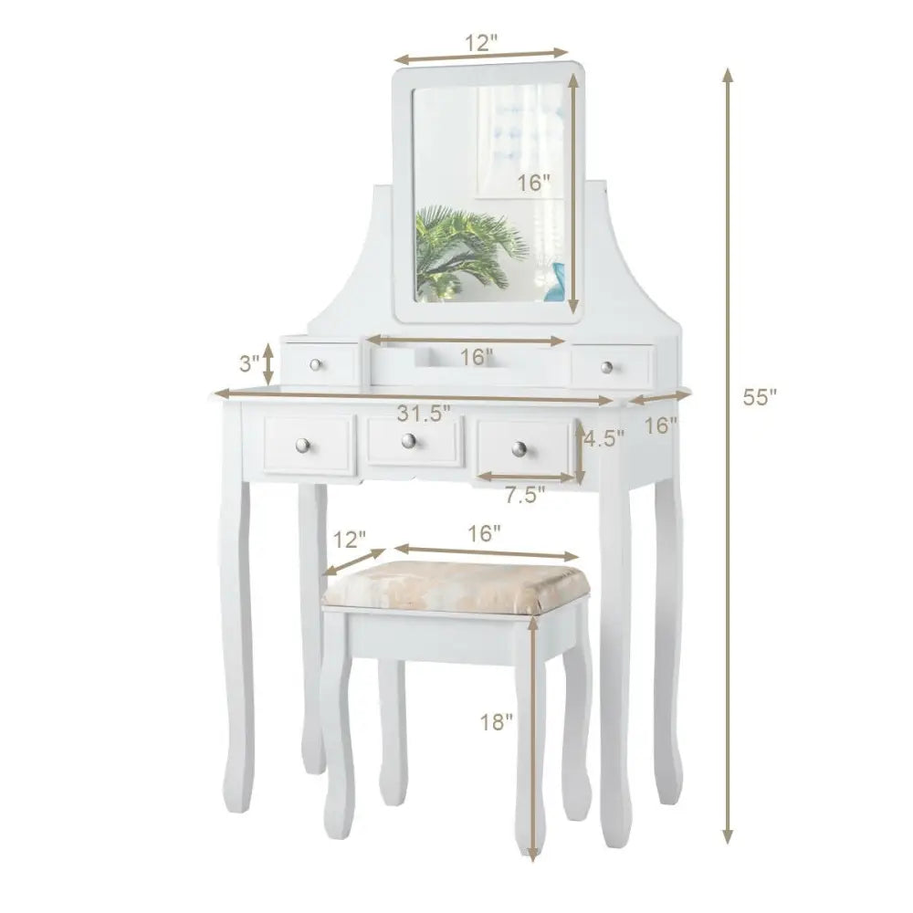 5 Drawers Removable Box Makeup Dressing Vanity Set-White - White - Makeup Vanities