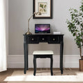 5 Drawers Vanity Table Stool Set with 12-LED Bulbs-Black - Black - Makeup Vanities