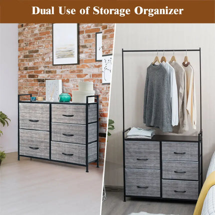 5 Fabric Drawers Dresser with Metal Frame and Wooden Top Costway