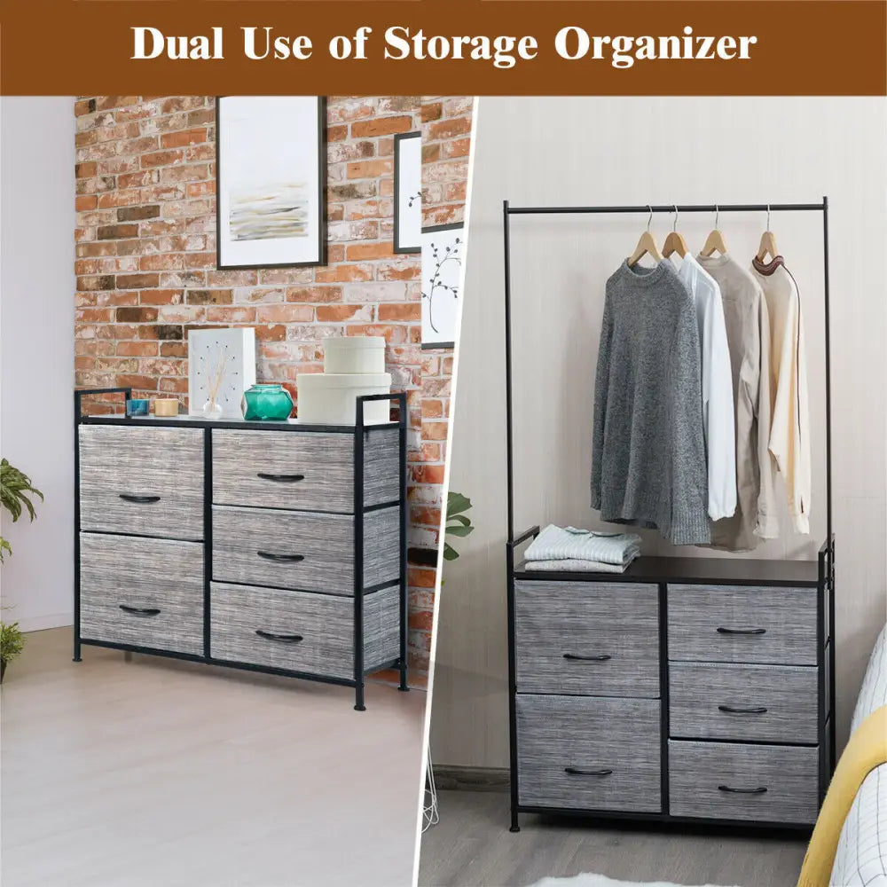 5 Fabric Drawers Dresser with Metal Frame and Wooden Top Costway