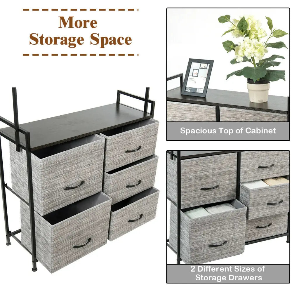 5 Fabric Drawers Dresser with Metal Frame and Wooden Top Costway