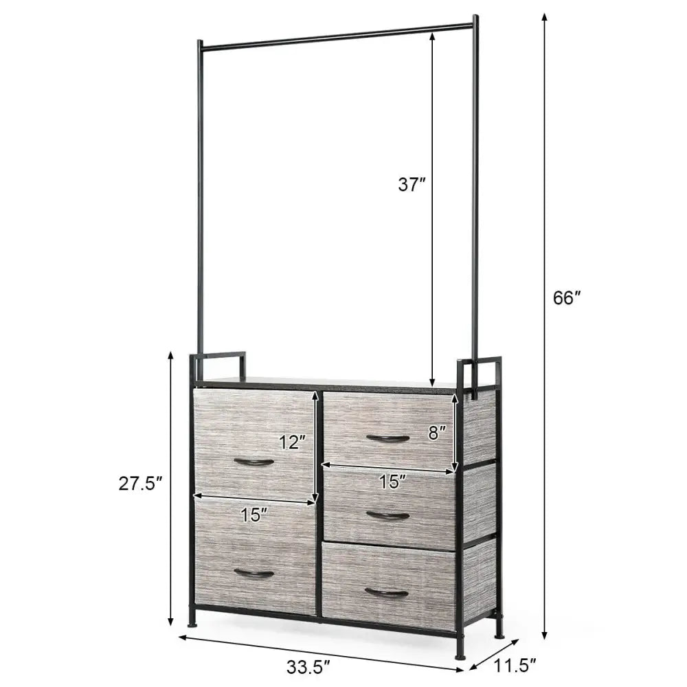 5 Fabric Drawers Dresser with Metal Frame and Wooden Top Costway
