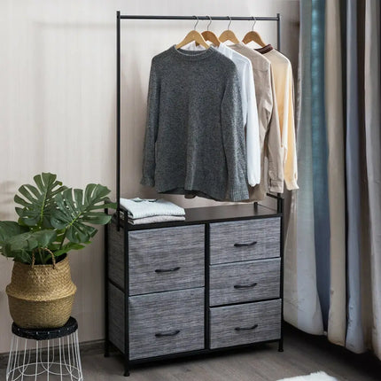 5 Fabric Drawers Dresser with Metal Frame and Wooden Top Costway