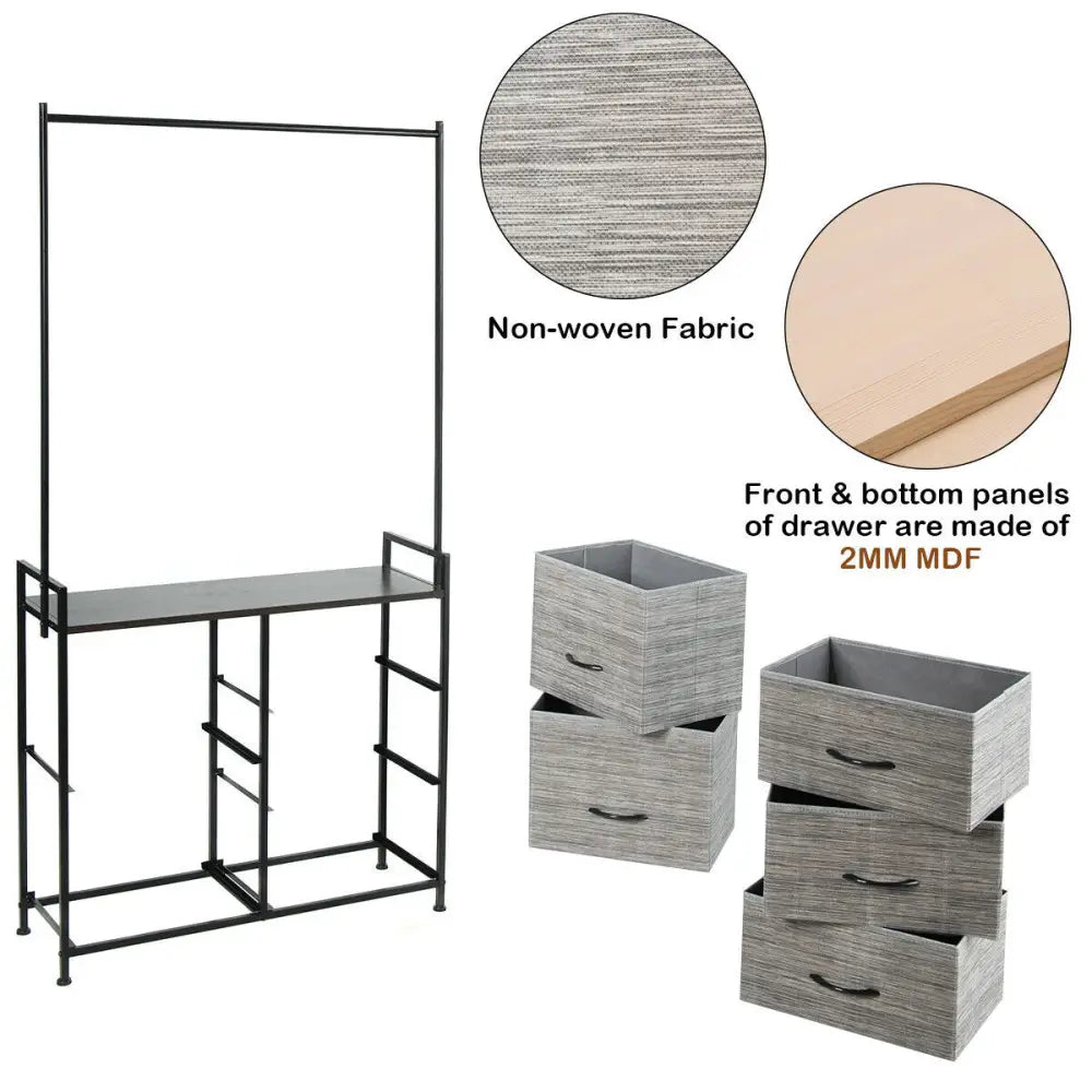 5 Fabric Drawers Dresser with Metal Frame and Wooden Top Costway