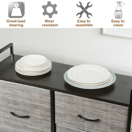 5 Fabric Drawers Dresser with Metal Frame and Wooden Top Costway