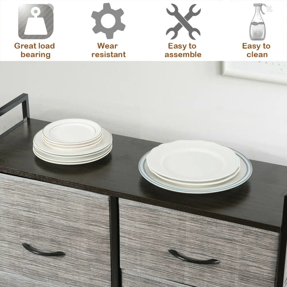 5 Fabric Drawers Dresser with Metal Frame and Wooden Top Costway
