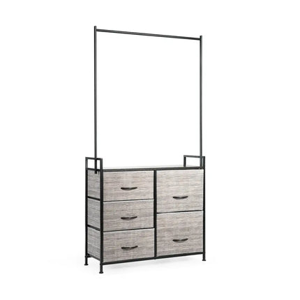 5 Fabric Drawers Dresser with Metal Frame and Wooden Top Costway