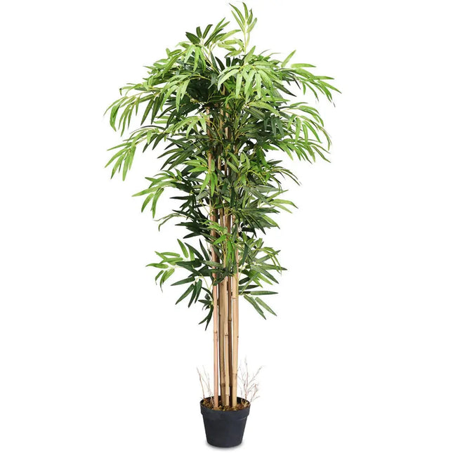 5-Feet Artificial Bamboo Silk Tree Indoor-Outdoor Decorative Planter - Green - Faux Plants