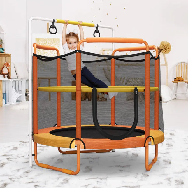 5 Feet Kids 3-in-1 Game Trampoline with Enclosure Net Spring Pad-Orange - Orange - Trampolines