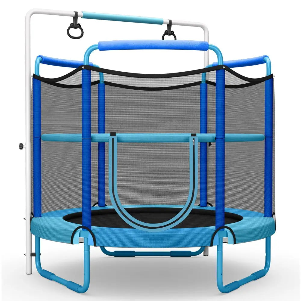 5 Feet Kids 3-in-1 Game Trampoline with Enclosure Net Spring Pad-Blue - Blue - Trampolines