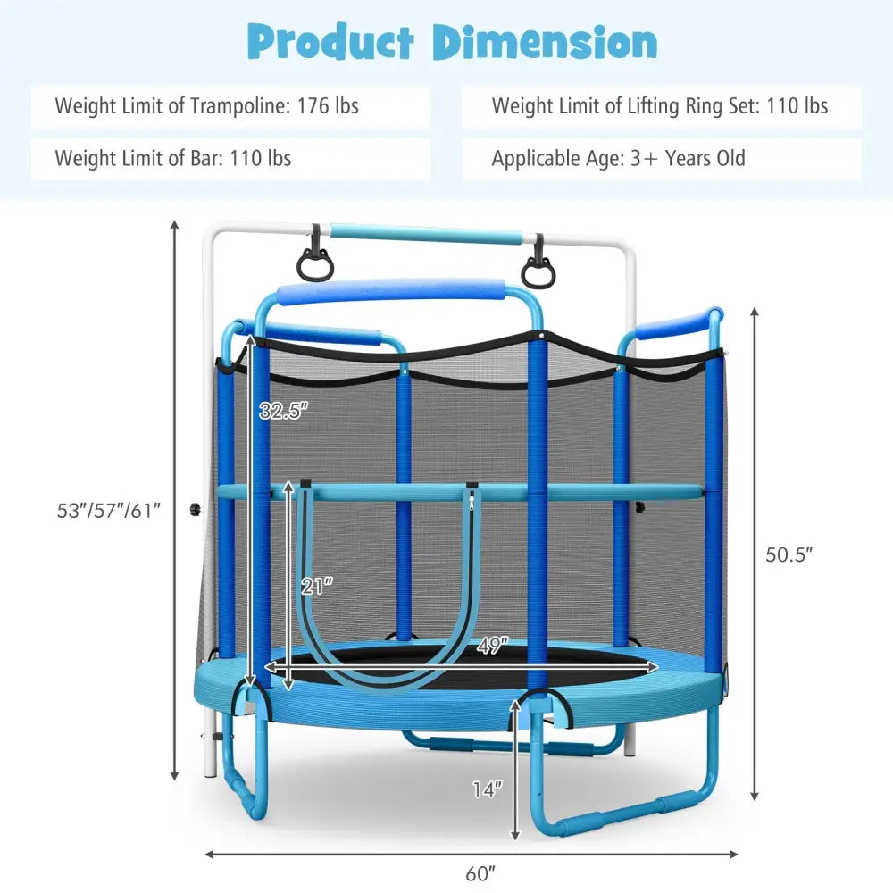 5 Feet Kids 3-in-1 Game Trampoline with Enclosure Net Spring Pad-Blue - Blue - Trampolines