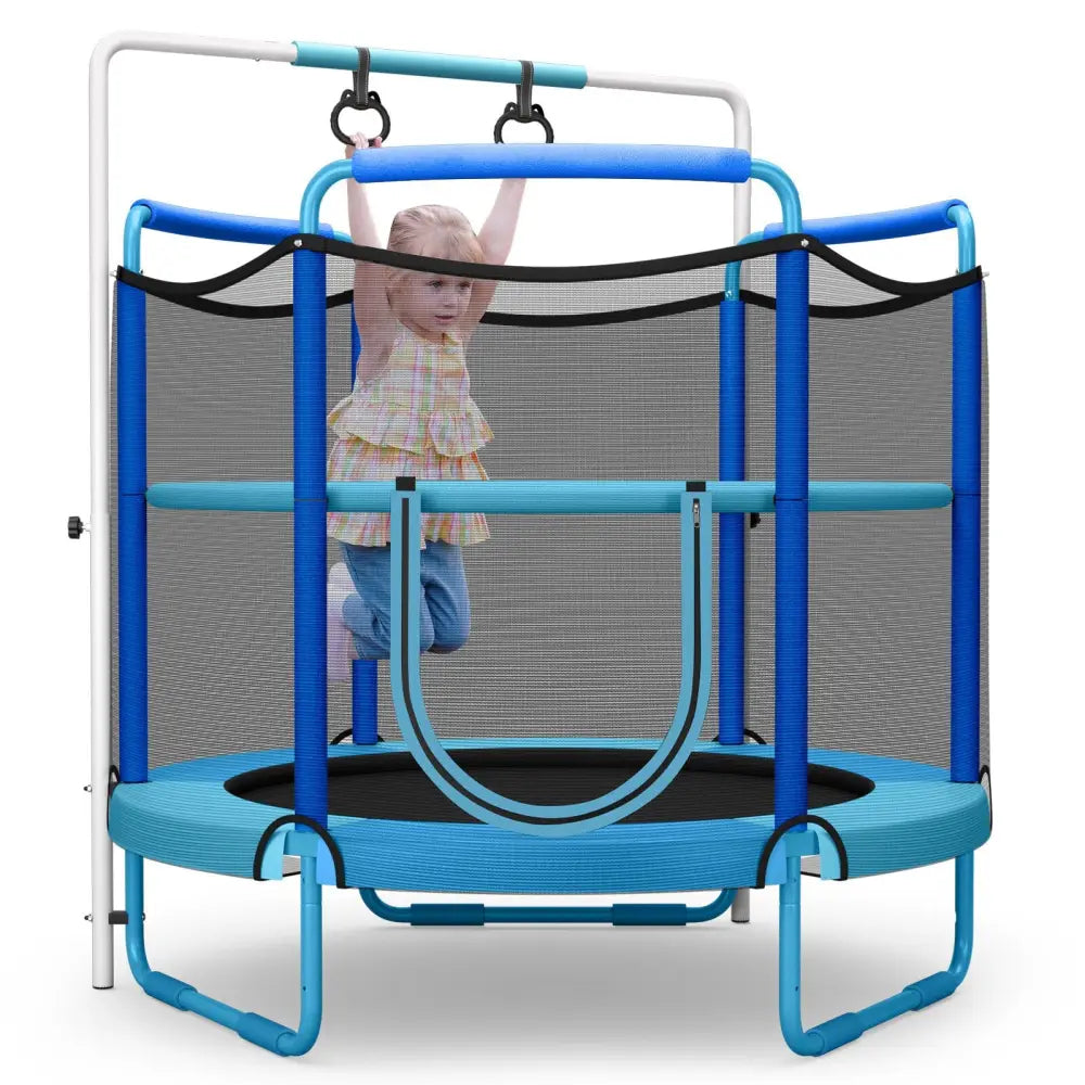 5 Feet Kids 3-in-1 Game Trampoline with Enclosure Net Spring Pad-Blue - Blue - Trampolines