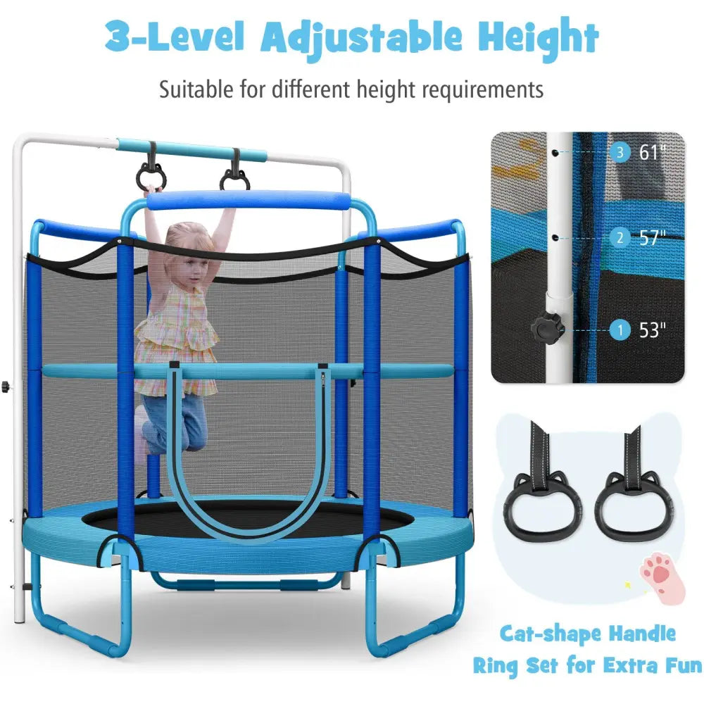 5 Feet Kids 3-in-1 Game Trampoline with Enclosure Net Spring Pad-Blue - Blue - Trampolines
