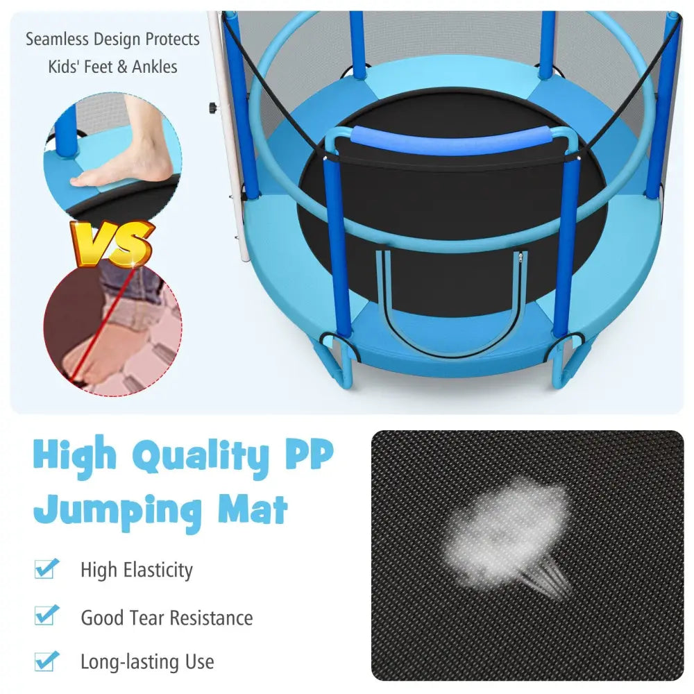 5 Feet Kids 3-in-1 Game Trampoline with Enclosure Net Spring Pad-Blue - Blue - Trampolines