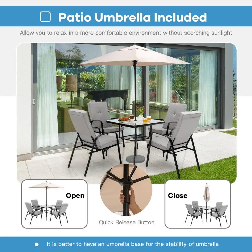 5 Feet Patio Square Market Table Umbrella Shelter with 4 Sturdy Ribs-Beige - Beige - Outdoor Umbrellas