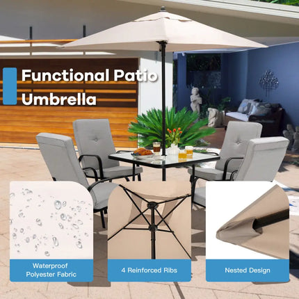 5 Feet Patio Square Market Table Umbrella Shelter with 4 Sturdy Ribs-Beige - Beige - Outdoor Umbrellas