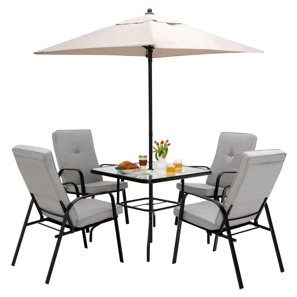 5 Feet Patio Square Market Table Umbrella Shelter with 4 Sturdy Ribs-Beige - Beige - Outdoor Umbrellas