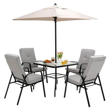5 Feet Patio Square Market Table Umbrella Shelter with 4 Sturdy Ribs-Beige - Beige - Outdoor Umbrellas