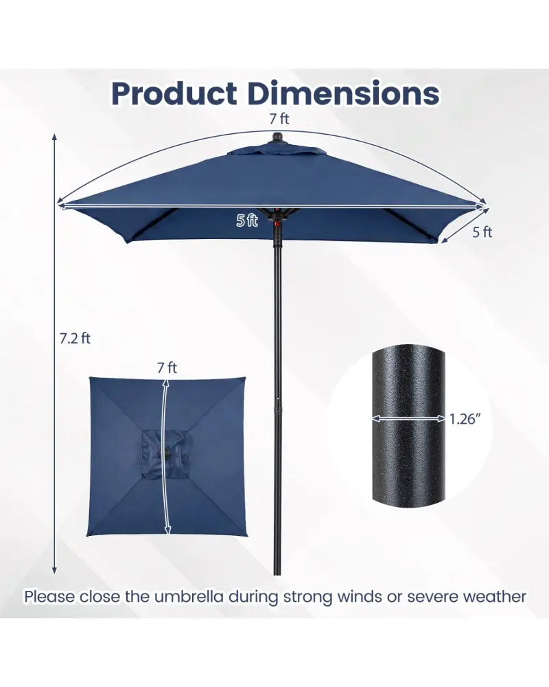 5 Feet Patio Square Market Table Umbrella Shelter with 4 Sturdy Ribs-Navy - Navy - Outdoor Umbrellas