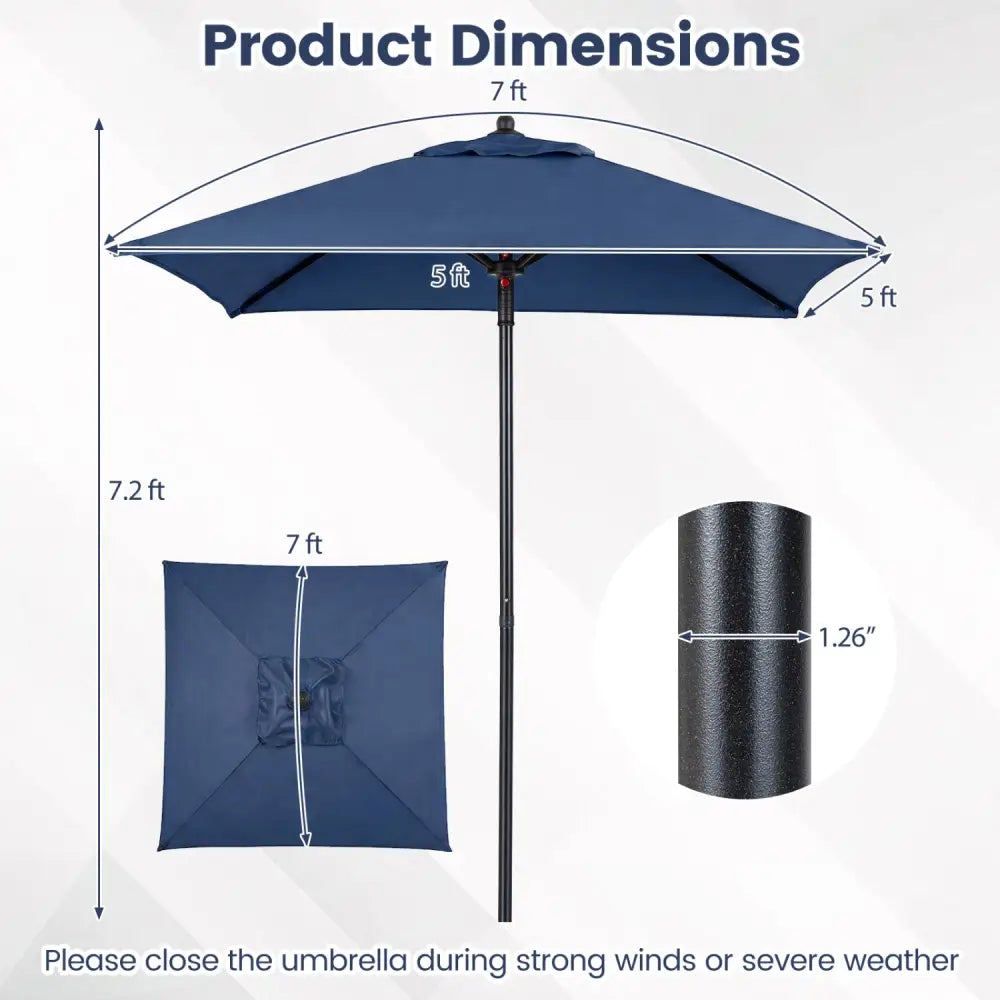 5 Feet Patio Square Market Table Umbrella Shelter with 4 Sturdy Ribs-Navy - Navy - Outdoor Umbrellas