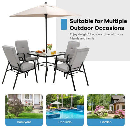 5 Feet Patio Square Market Table Umbrella Shelter with 4 Sturdy Ribs-Beige - Beige - Outdoor Umbrellas