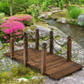 5 Feet Wooden Garden Bridge Arc Footbridge Stained Finish Walkway with Safety Rails - Brown - Outdoor Decor