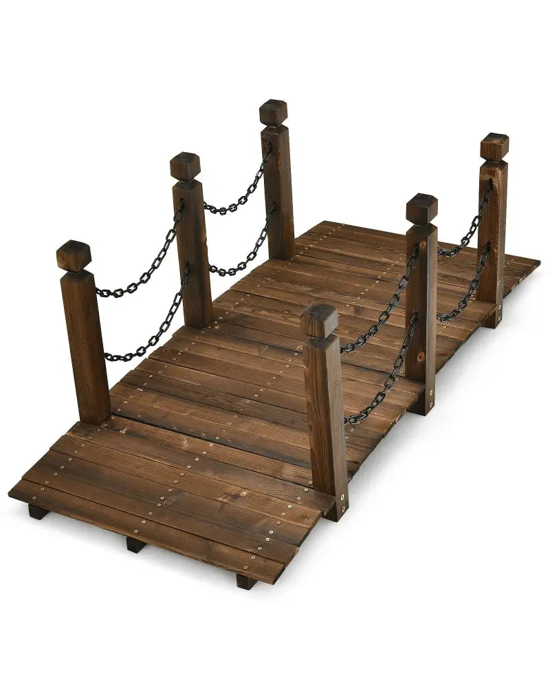 5 Feet Wooden Garden Bridge with Safety Railsã€Best Seller in the USã€‘ - Brown - Outdoor Decor