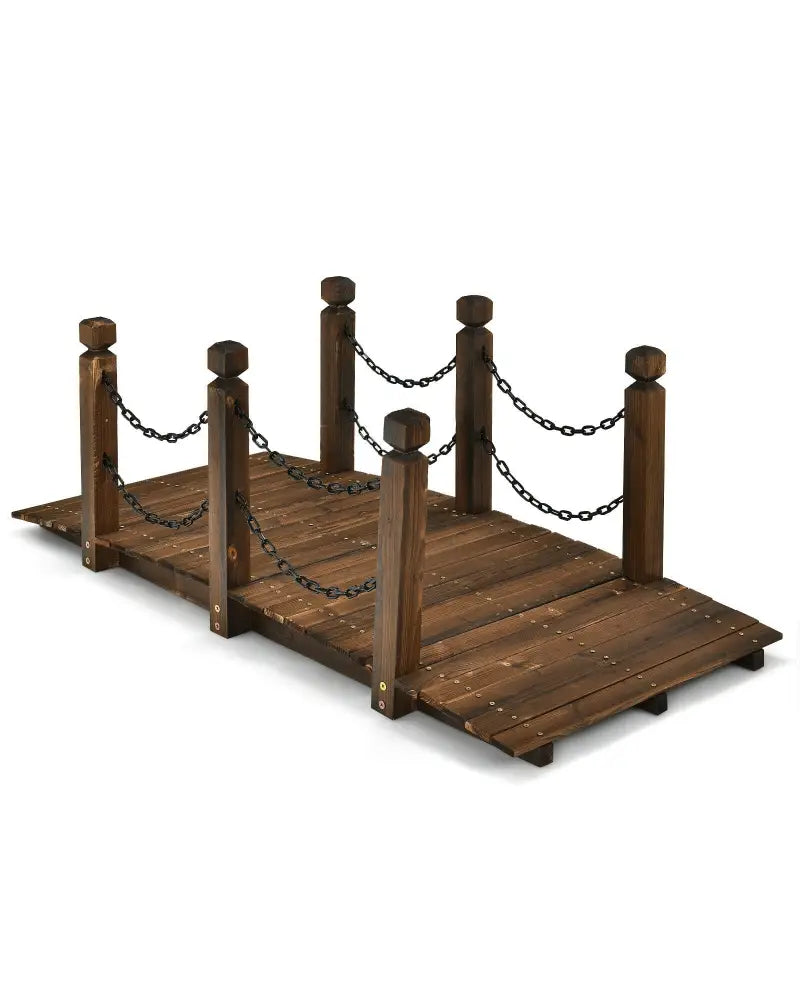 5 Feet Wooden Garden Bridge with Safety Railsã€Best Seller in the USã€‘ - Brown - Outdoor Decor