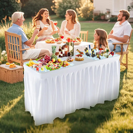 5 FT Folding Ice Cooler Table with Double Sinks for Camping Party Picnic Wedding-White - White - Camping Furniture